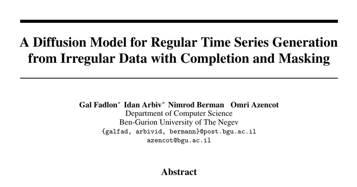 A Diffusion Model for Regular Time Series Generation from Irregular Data with Completion and Masking