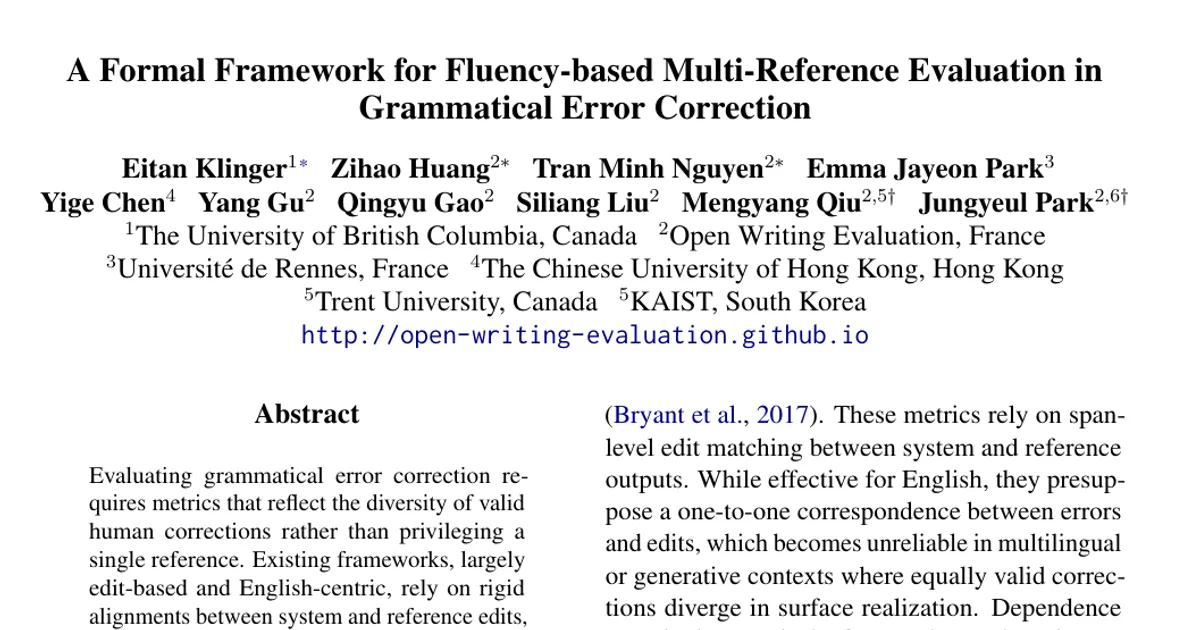 A Formal Framework for Fluency-based Multi-Reference Evaluation in Grammatical Error Correction