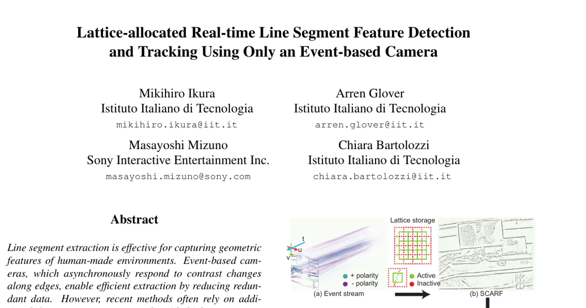 Lattice-allocated Real-time Line Segment Feature Detection and Tracking Using Only an Event-based Camera