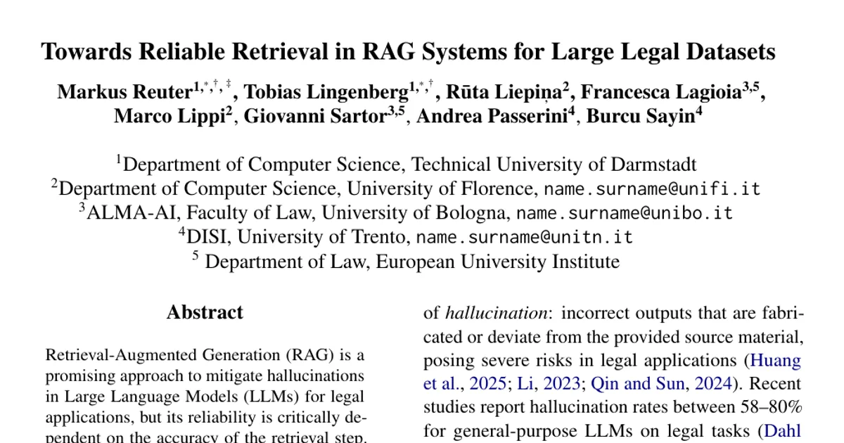 Towards Reliable Retrieval in RAG Systems for Large Legal Datasets