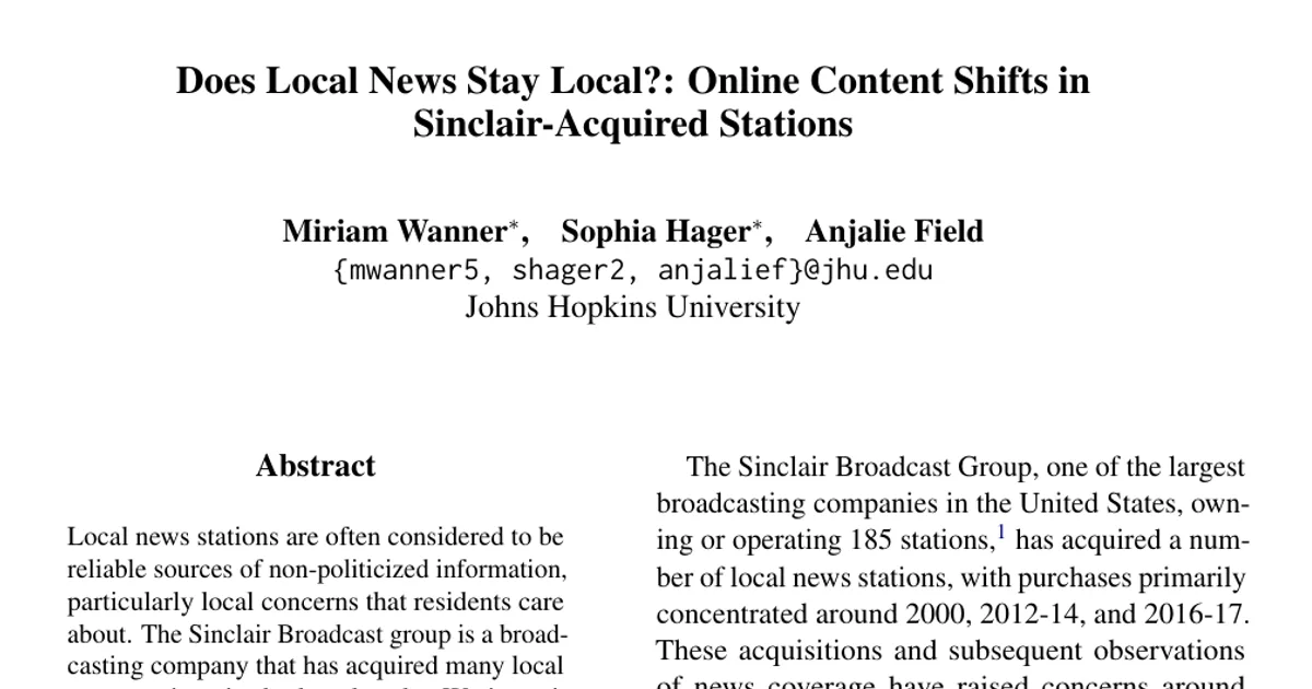 Does Local News Stay Local?: Online Content Shifts in Sinclair-Acquired Stations