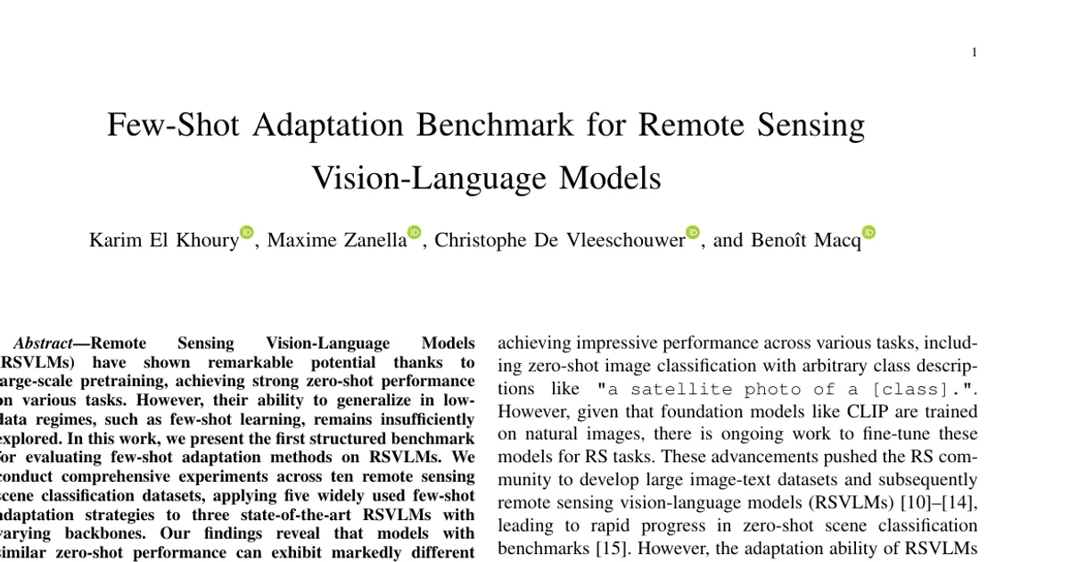 Few-Shot Adaptation Benchmark for Remote Sensing Vision-Language Models