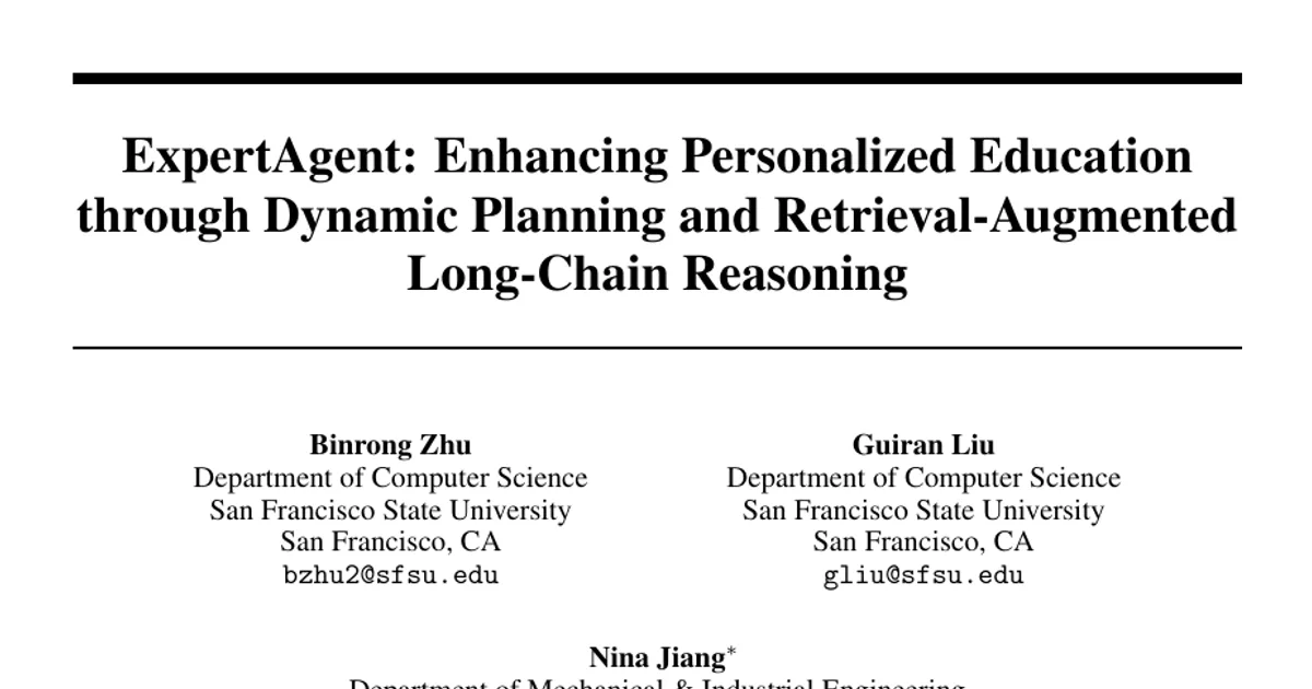 ExpertAgent: Enhancing Personalized Education through Dynamic Planning and Retrieval-Augmented Long-Chain Reasoning