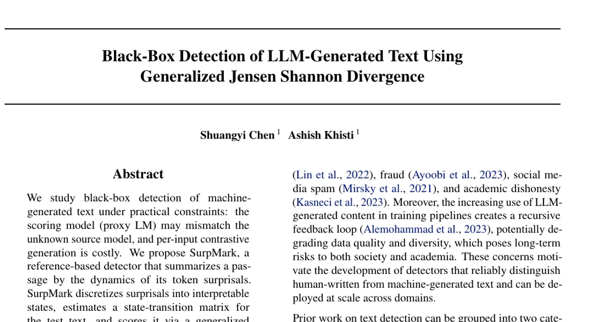 Black-Box Detection of LLM-Generated Text Using Generalized Jensen-Shannon Divergence