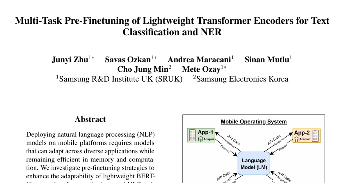 Multi-Task Pre-Finetuning of Lightweight Transformer Encoders for Text Classification and NER