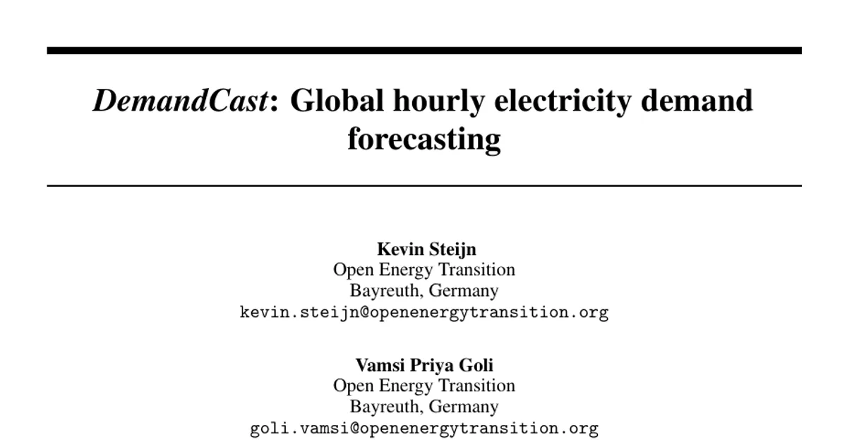 DemandCast: Global hourly electricity demand forecasting