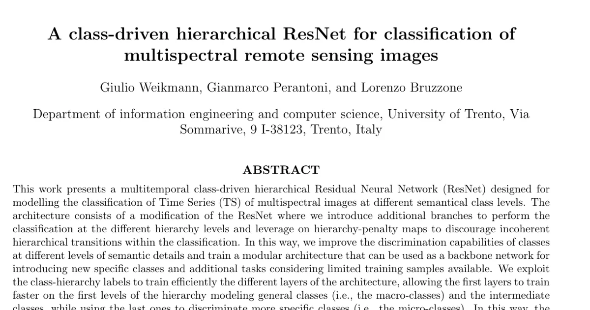 A class-driven hierarchical ResNet for classification of multispectral remote sensing images