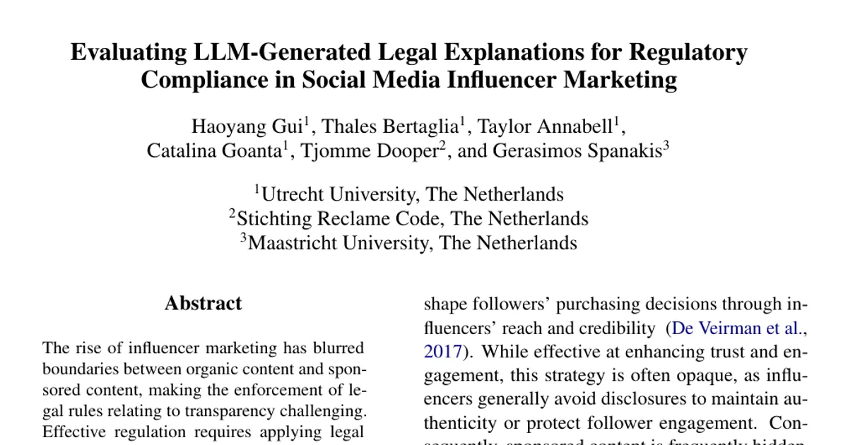 Evaluating LLM-Generated Legal Explanations for Regulatory Compliance in Social Media Influencer Marketing
