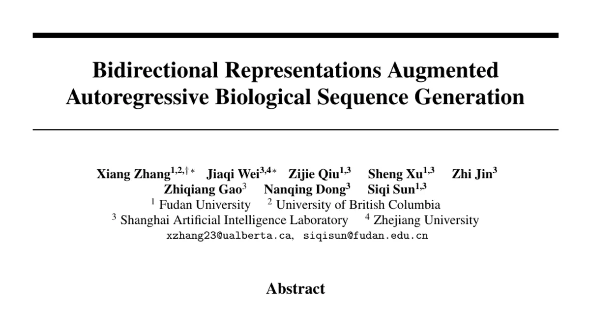 Bidirectional Representations Augmented Autoregressive Biological Sequence Generation