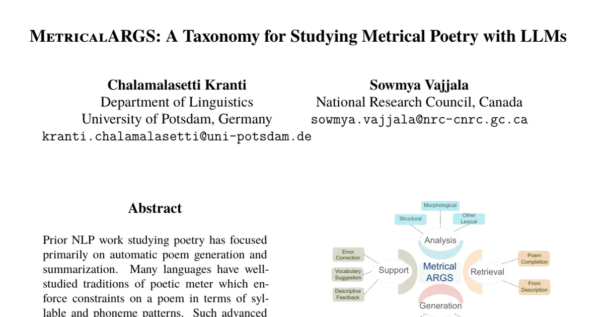 MetricalARGS: A Taxonomy for Studying Metrical Poetry with LLMs