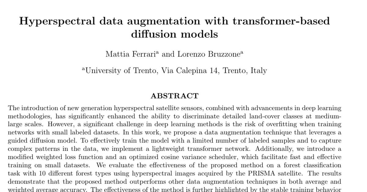 Hyperspectral data augmentation with transformer-based diffusion models
