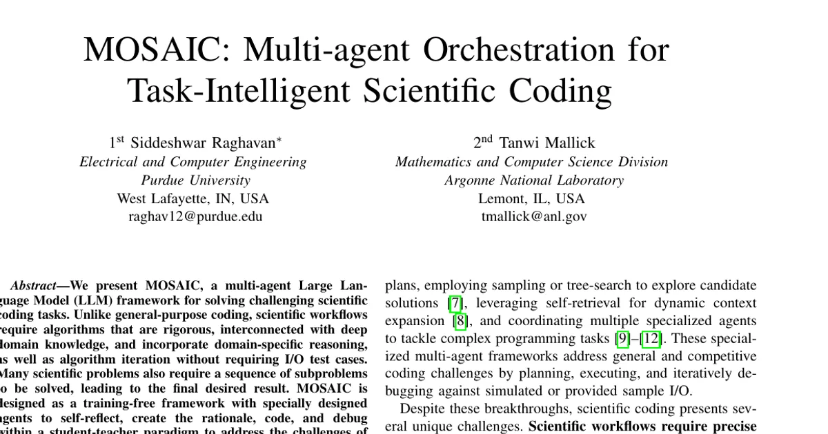 MOSAIC: Multi-agent Orchestration for Task-Intelligent Scientific Coding