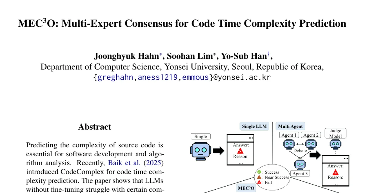 MEC$^3$O: Multi-Expert Consensus for Code Time Complexity Prediction