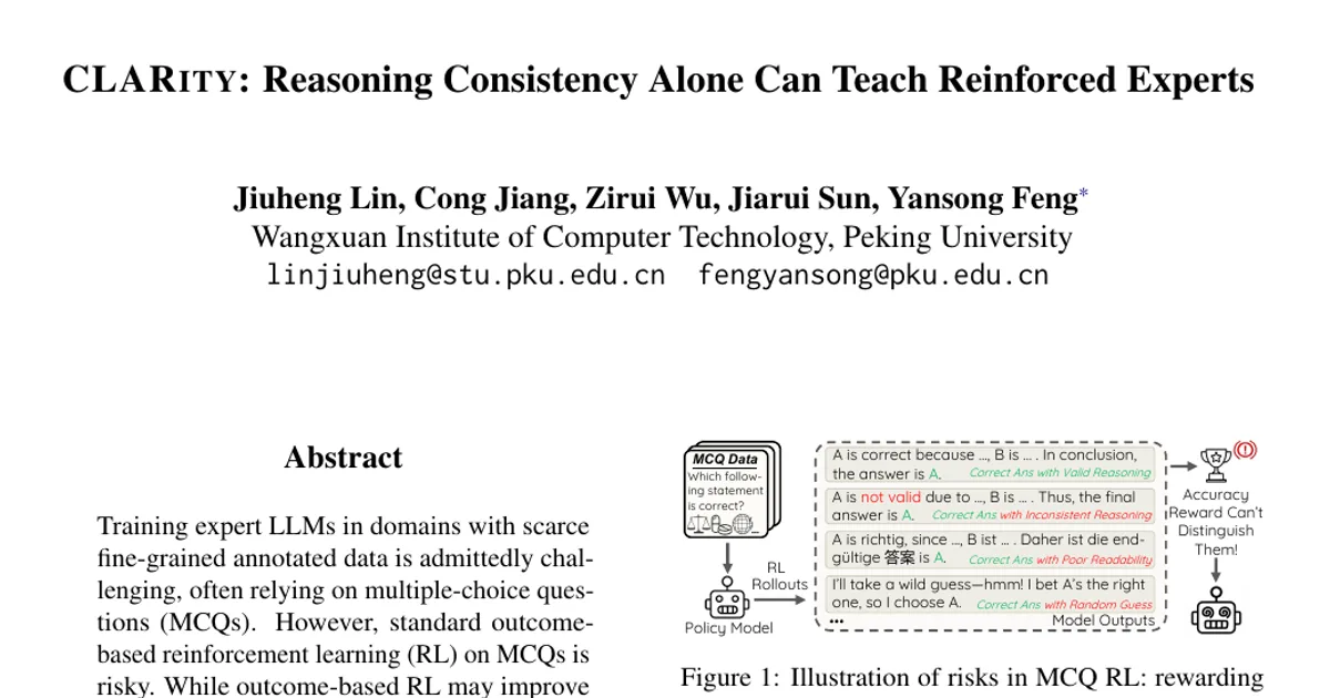 CLARity: Reasoning Consistency Alone Can Teach Reinforced Experts