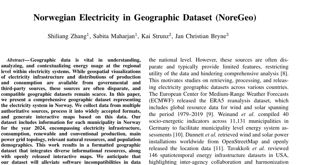 Norwegian Electricity in Geographic Dataset (NoreGeo)
