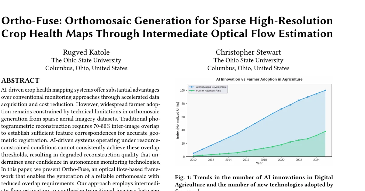 Ortho-Fuse: Orthomosaic Generation for Sparse High-Resolution Crop Health Maps Through Intermediate Optical Flow Estimation