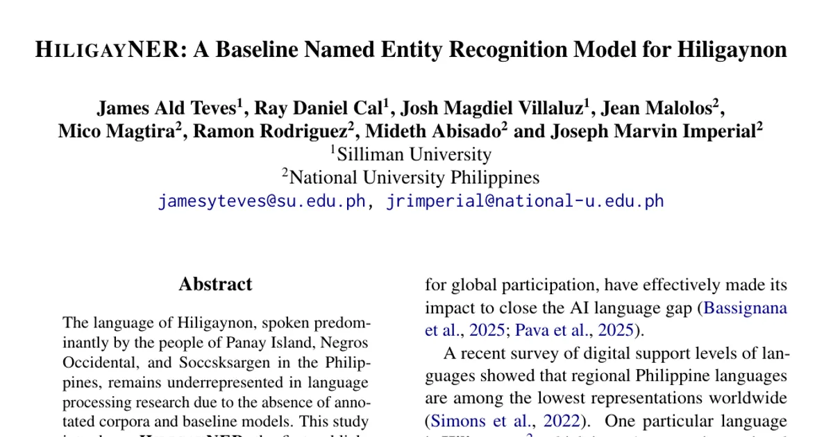 HiligayNER: A Baseline Named Entity Recognition Model for Hiligaynon