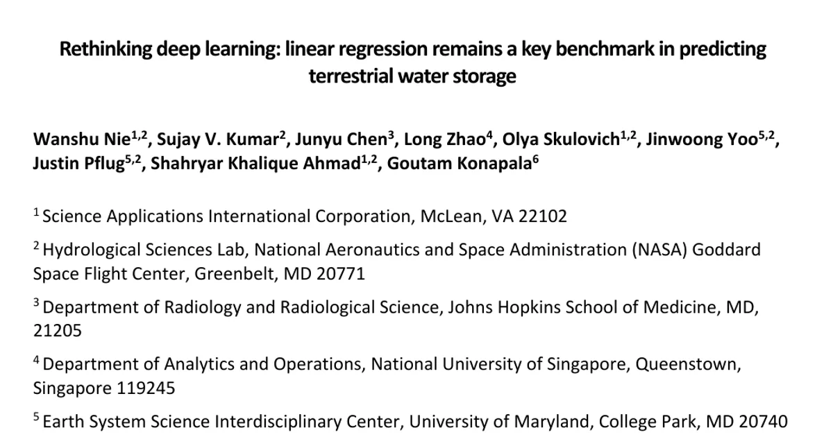 Rethinking deep learning: linear regression remains a key benchmark in predicting terrestrial water storage