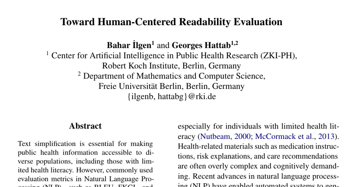 Toward Human-Centered Readability Evaluation