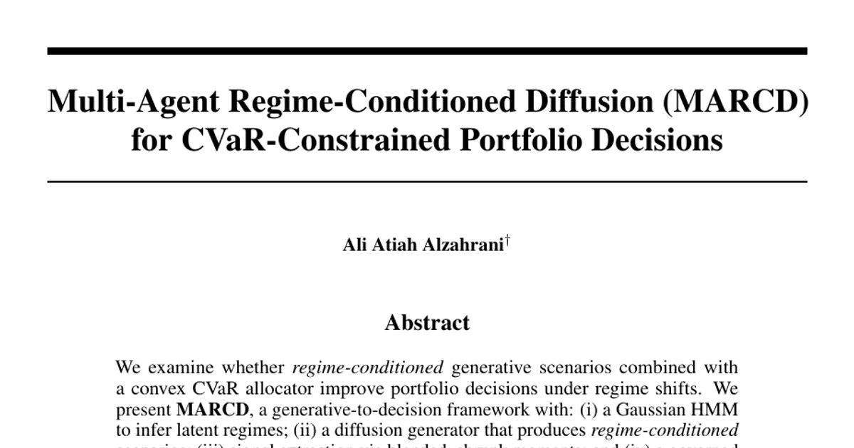 Multi-Agent Regime-Conditioned Diffusion (MARCD) for CVaR-Constrained Portfolio Decisions