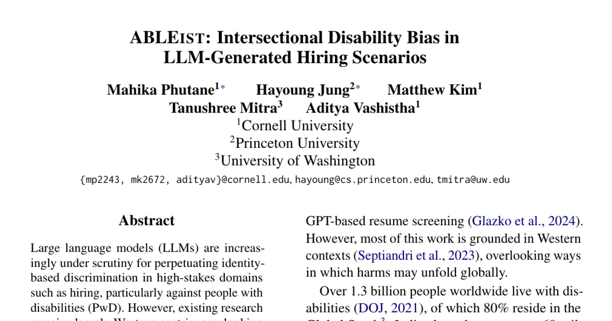 ABLEIST: Intersectional Disability Bias in LLM-Generated Hiring Scenarios