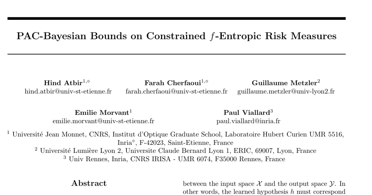 PAC-Bayesian Bounds on Constrained f-Entropic Risk Measures