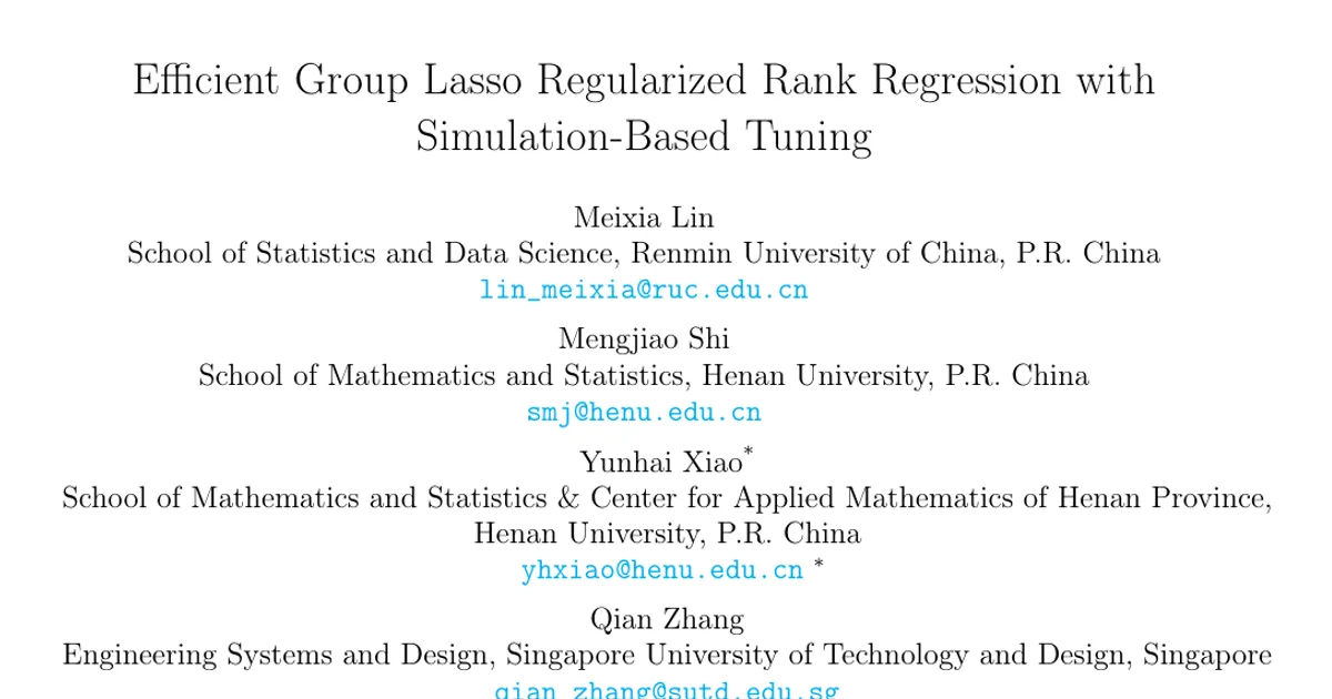 Efficient Group Lasso Regularized Rank Regression with Simulation-Based Tuning
