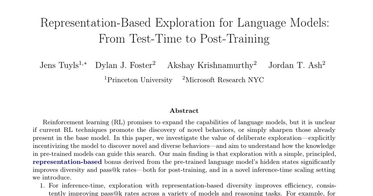 Representation-Based Exploration for Language Models: From Test-Time to Post-Training