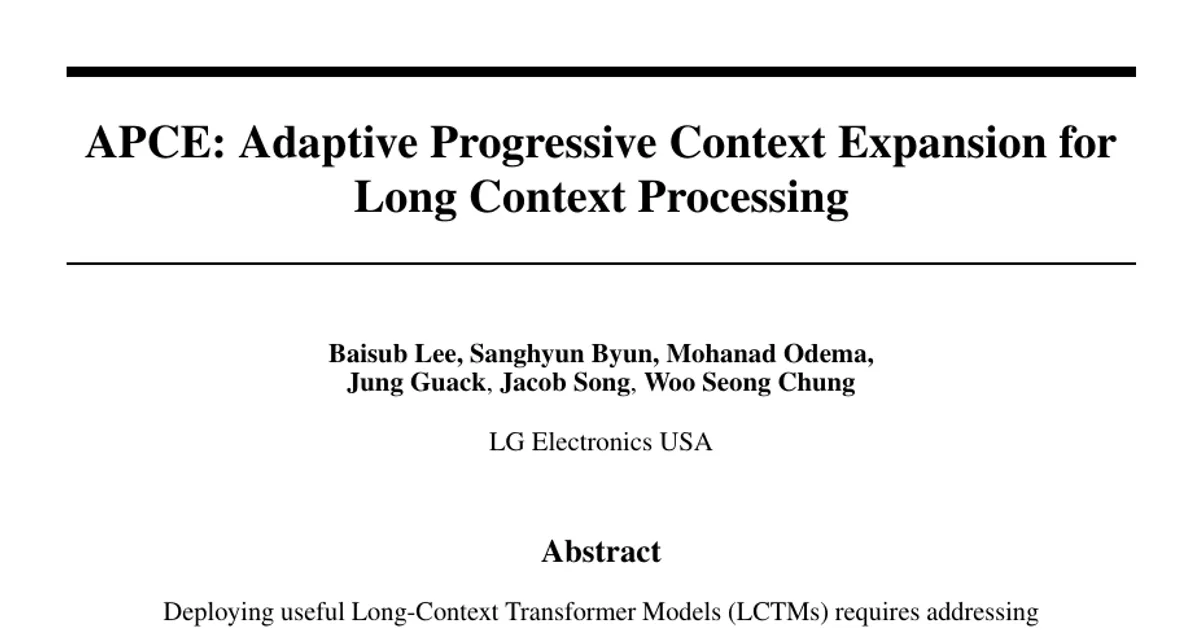 APCE: Adaptive Progressive Context Expansion for Long Context Processing