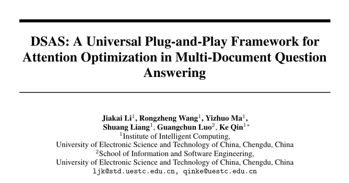 DSAS: A Universal Plug-and-Play Framework for Attention Optimization in Multi-Document Question Answering
