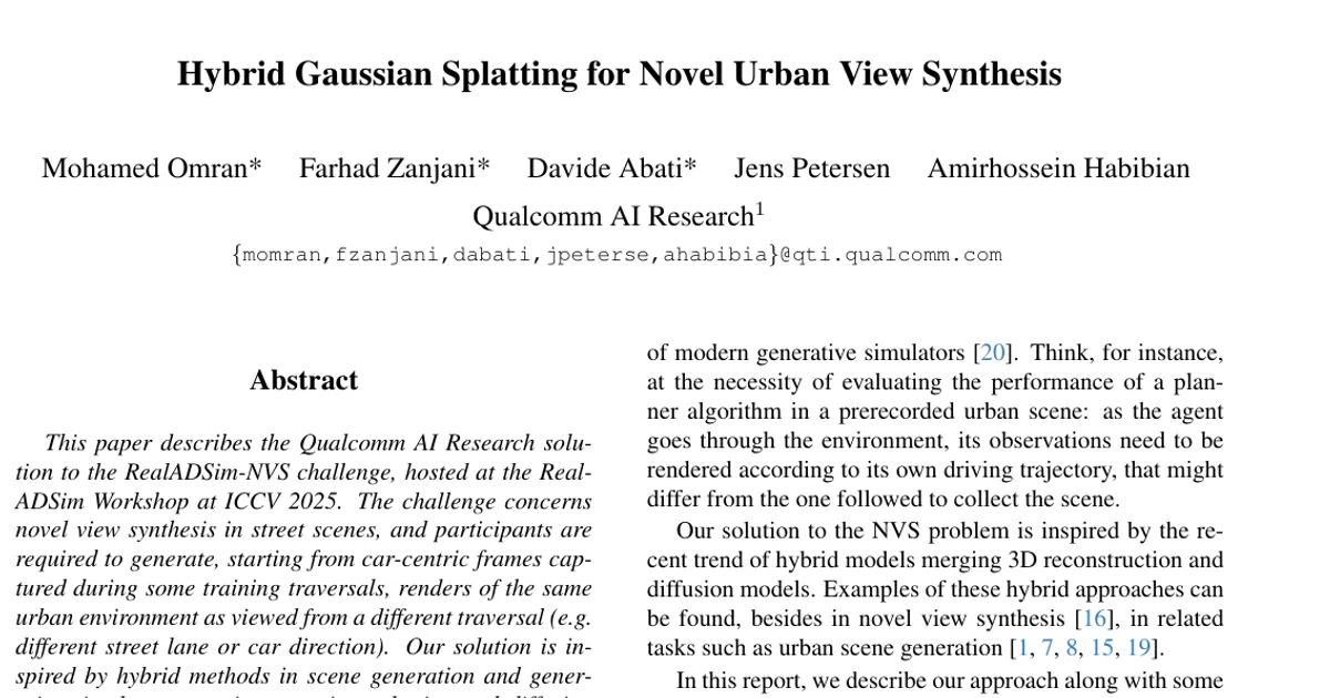 Hybrid Gaussian Splatting for Novel Urban View Synthesis