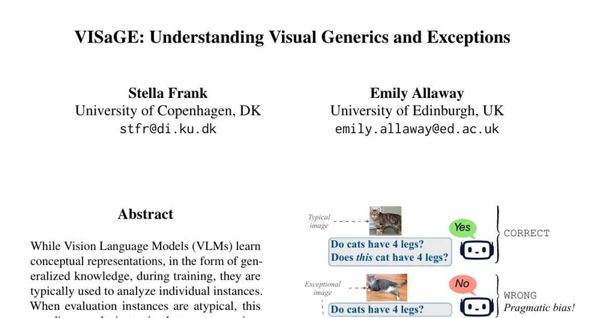 VISaGE: Understanding Visual Generics and Exceptions