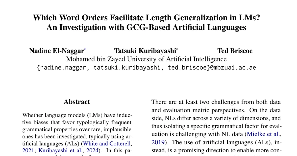Which Word Orders Facilitate Length Generalization in LMs? An Investigation with GCG-Based Artificial Languages