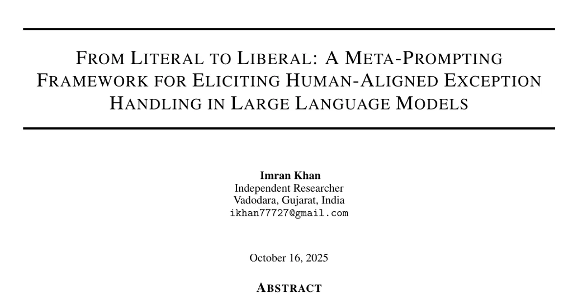 From Literal to Liberal: A Meta-Prompting Framework for Eliciting Human-Aligned Exception Handling in Large Language Models