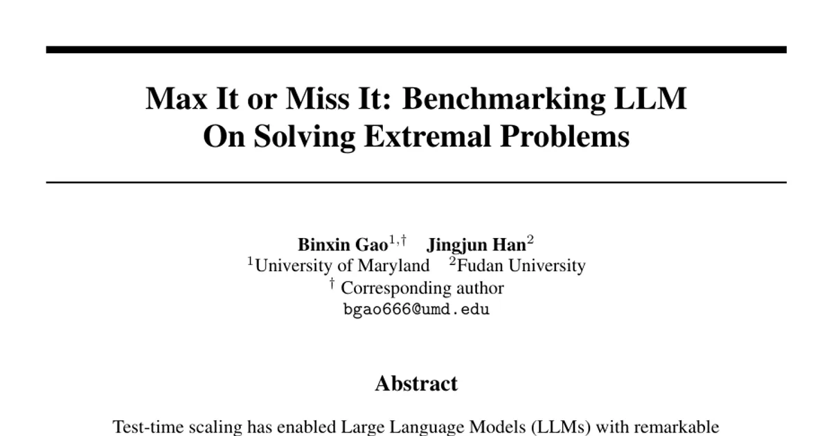 Max It or Miss It: Benchmarking LLM On Solving Extremal Problems