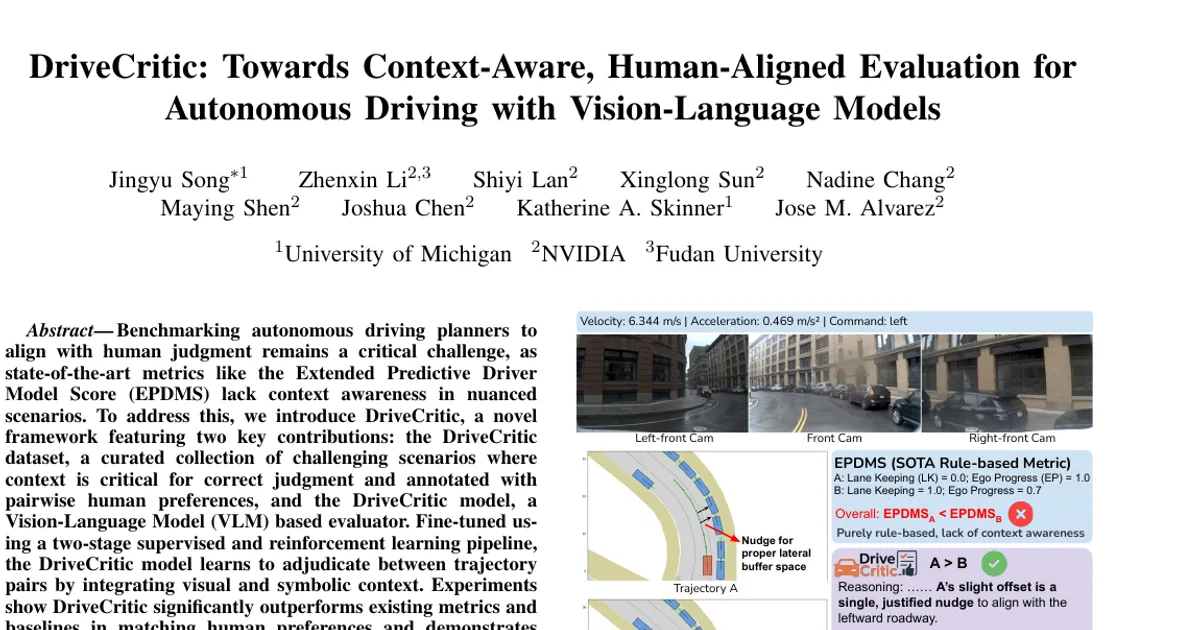 DriveCritic: Towards Context-Aware, Human-Aligned Evaluation for Autonomous Driving with Vision-Language Models