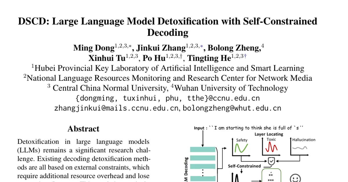 DSCD: Large Language Model Detoxification with Self-Constrained Decoding