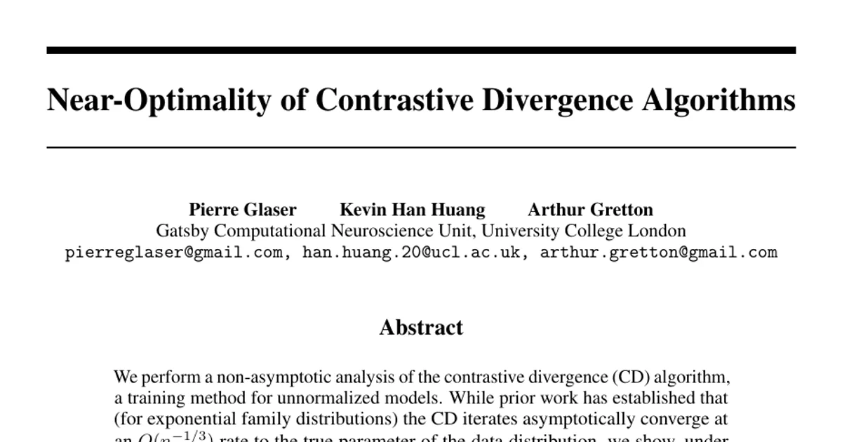 Near-Optimality of Contrastive Divergence Algorithms