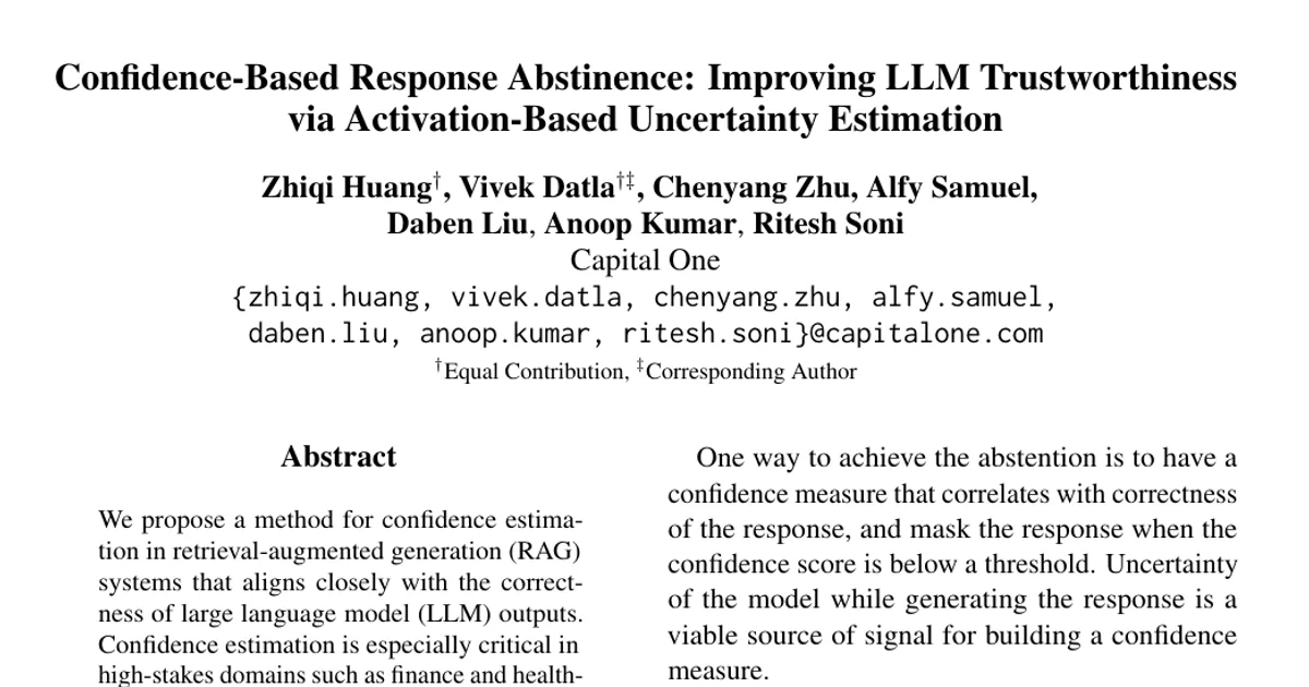 Confidence-Based Response Abstinence: Improving LLM Trustworthiness via Activation-Based Uncertainty Estimation