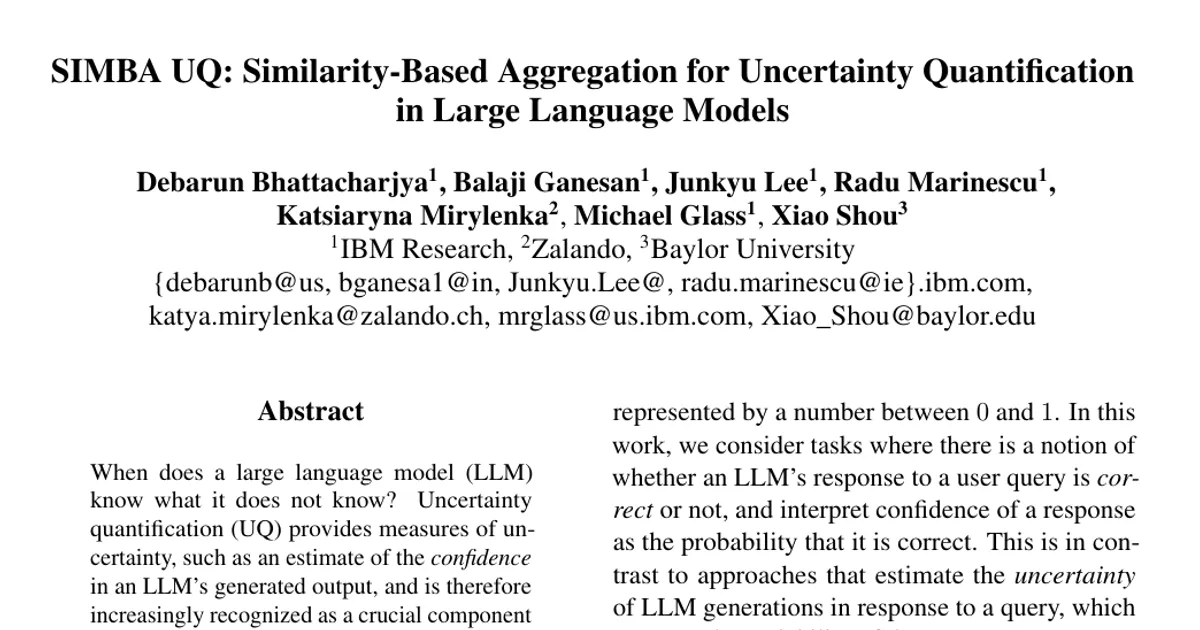 SIMBA UQ: Similarity-Based Aggregation for Uncertainty Quantification in Large Language Models