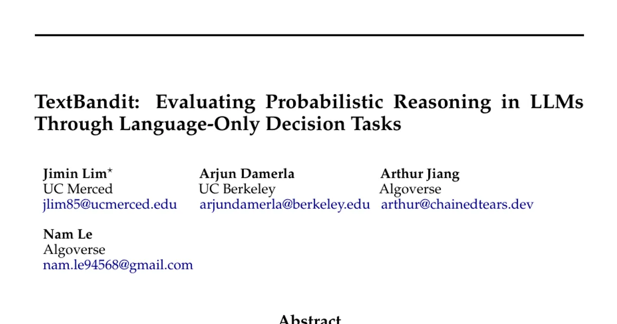 TextBandit: Evaluating Probabilistic Reasoning in LLMs Through Language-Only Decision Tasks