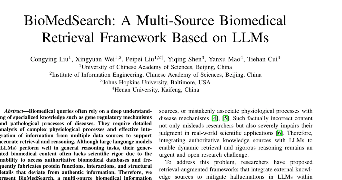BioMedSearch: A Multi-Source Biomedical Retrieval Framework Based on LLMs