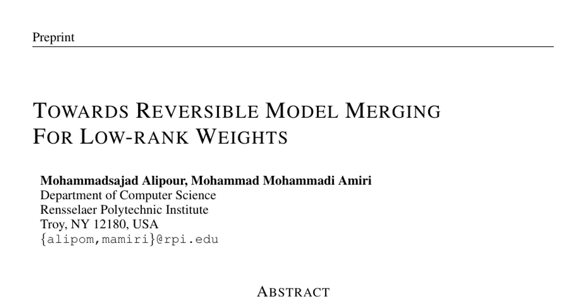 Towards Reversible Model Merging For Low-rank Weights
