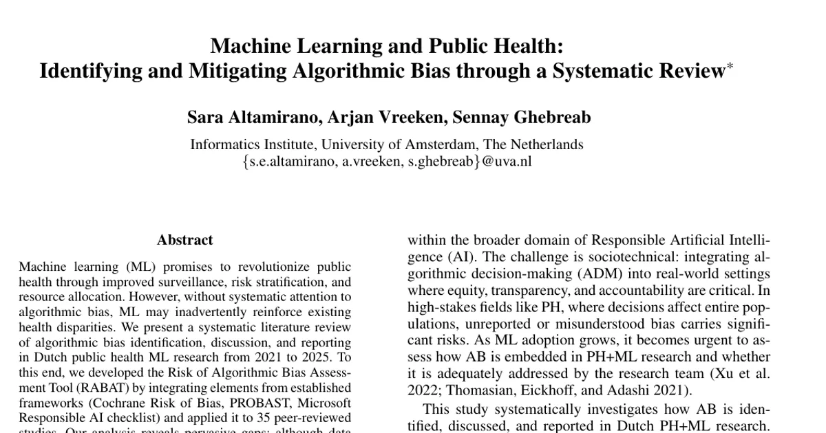 Machine Learning and Public Health: Identifying and Mitigating Algorithmic Bias through a Systematic Review
