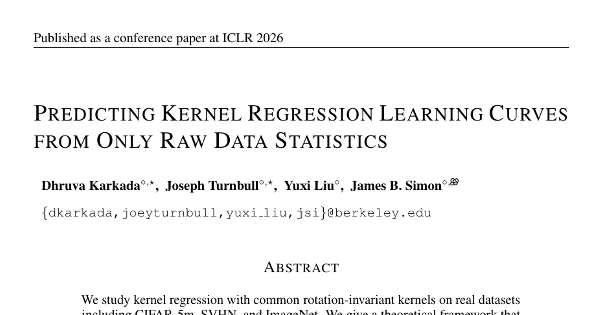 Predicting kernel regression learning curves from only raw data statistics
