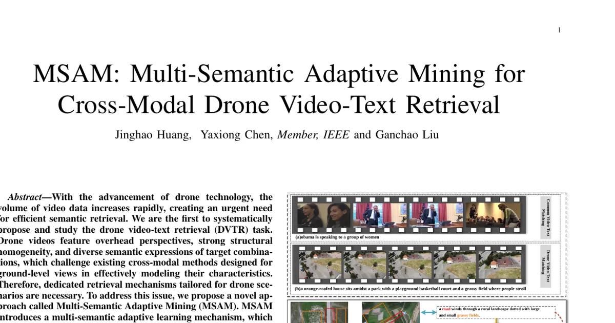 MSAM: Multi-Semantic Adaptive Mining for Cross-Modal Drone Video-Text Retrieval