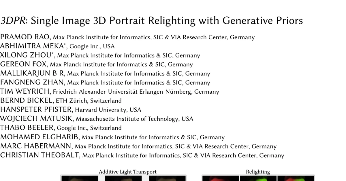 3DPR: Single Image 3D Portrait Relight using Generative Priors