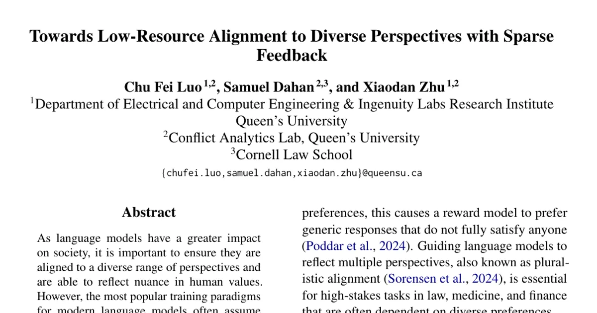 Towards Low-Resource Alignment to Diverse Perspectives with Sparse Feedback