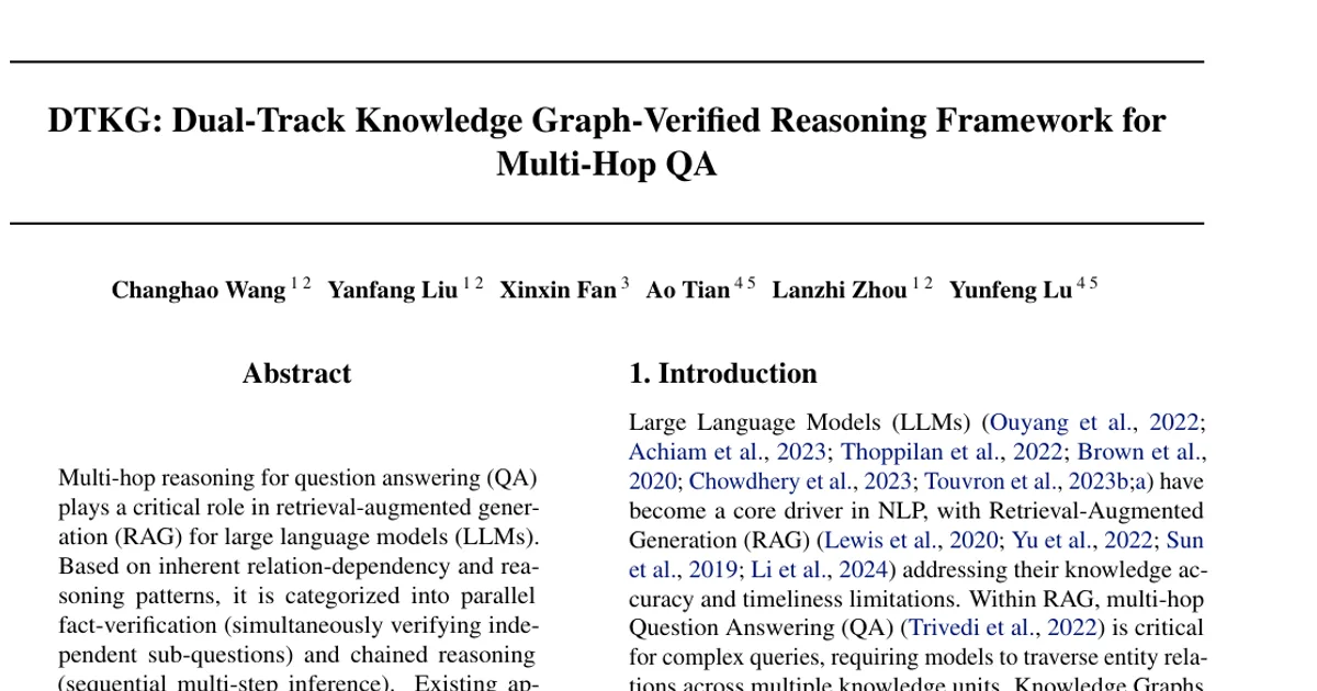 DTKG: Dual-Track Knowledge Graph-Verified Reasoning Framework for Multi-Hop QA