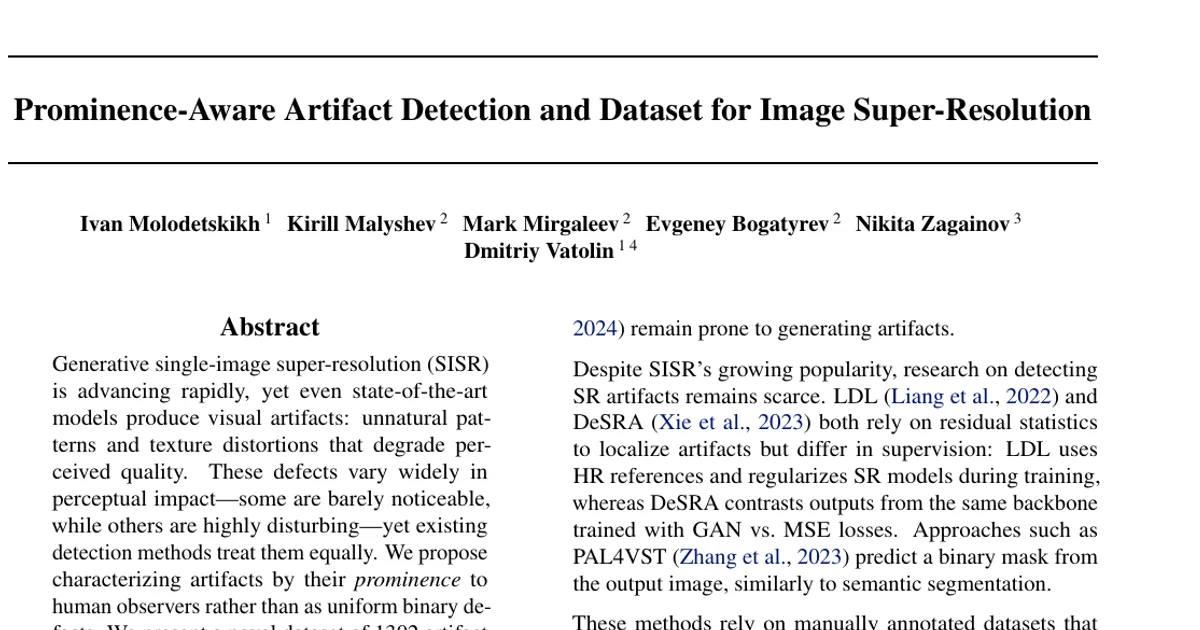 Prominence-Aware Artifact Detection and Dataset for Image Super-Resolution